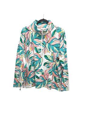 Talbots 1X Cozy Crush Half Zip Pullover Tropical Fronds Flower Print 4265